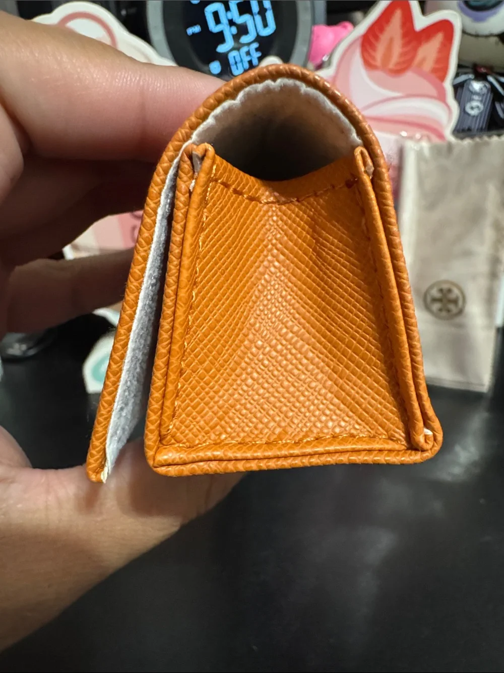 Tory Burch Orange Saffiano Leather Glasses Case with Gold Logo